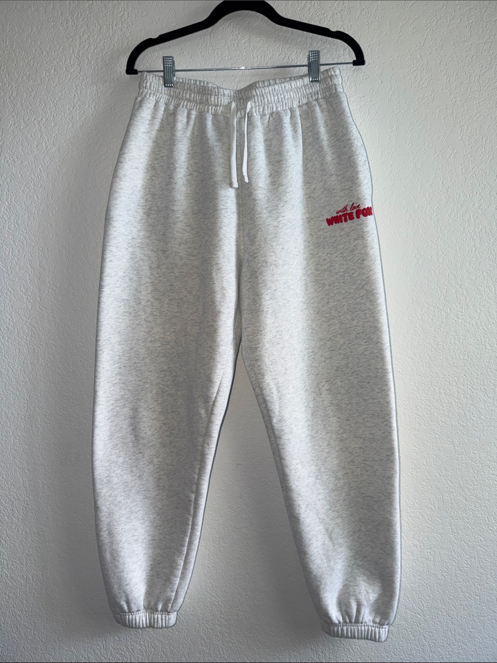 White Fox Boutique Light Gray Sweatpants with Red Logo